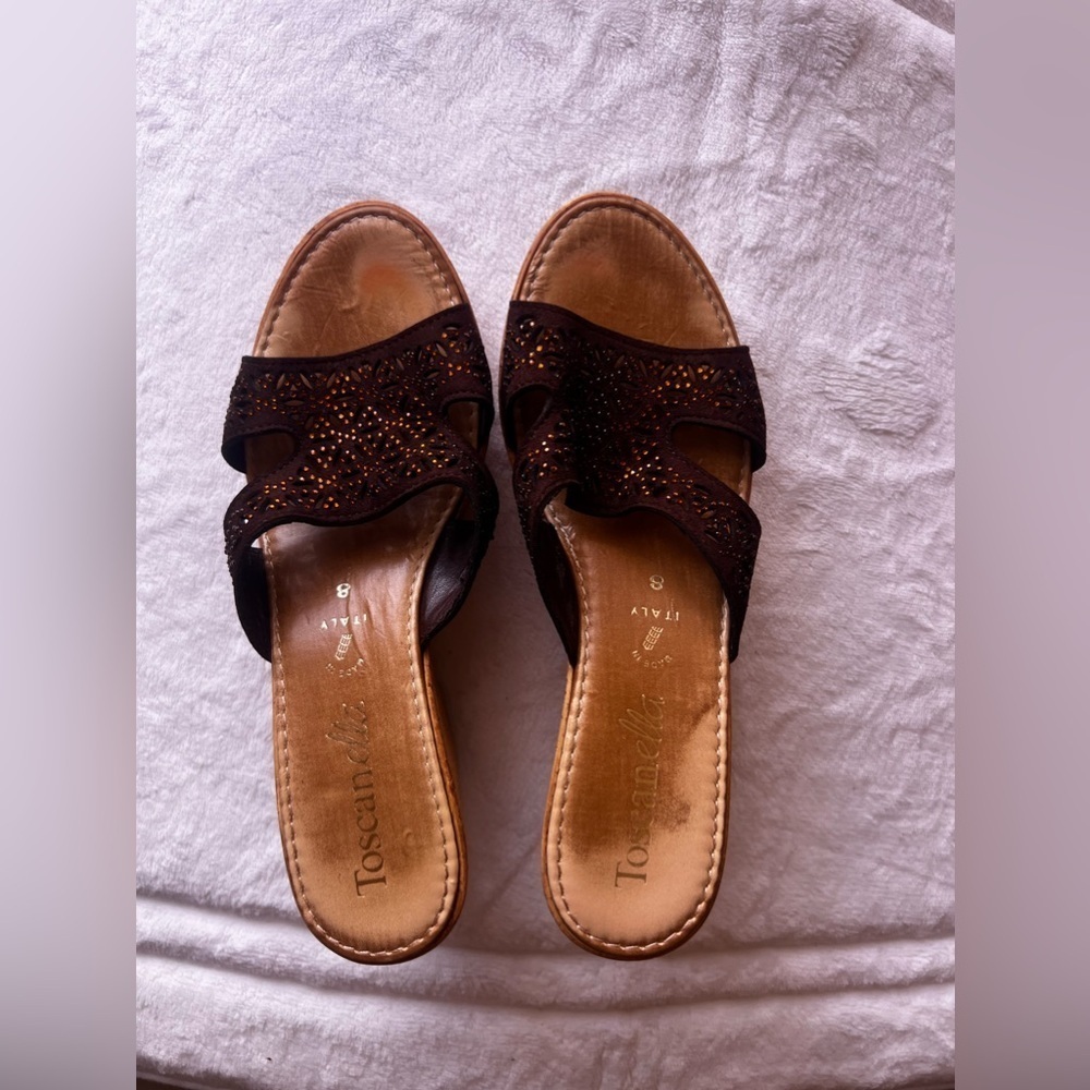 Toscanella Italian Wedge sandals Bright Strap Brown Made In Italy Size 39